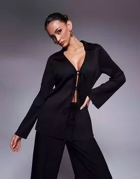Черная рубашка River Island с плиссировкой и завязкой спереди