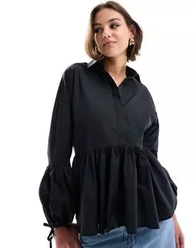 Черная рубашка с баской с заниженной талией ASOS DESIGN