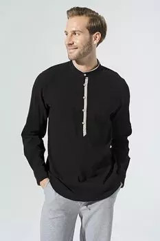 Черная рубашка с длинным рукавом и воротником из органического дерева For You Man