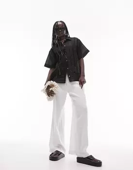 Черная рубашка с короткими рукавами и вставкой в виде лесенки Topshop