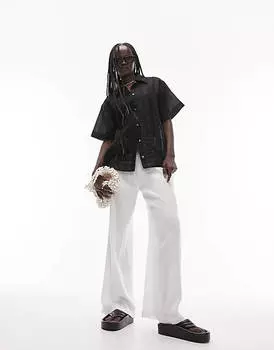 Черная рубашка с короткими рукавами и вставкой в виде лесенки Topshop