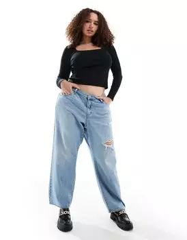 Черная рубашка с квадратным овальным вырезом и длинными рукавами ASOS DESIGN Curve