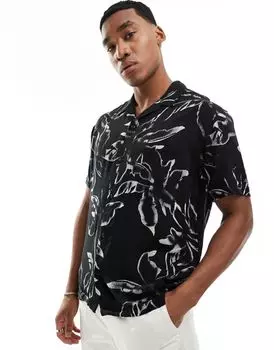 Черная рубашка с лацканами с цветочным принтом Jack & Jones