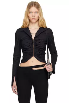 Черная рубашка с логотипом Institutional, присборенная Versace Jeans Couture