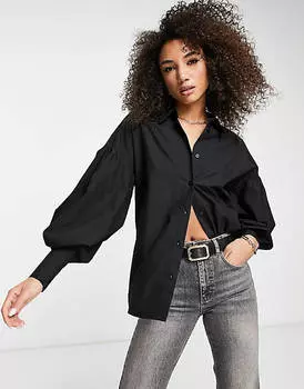 Черная рубашка с объемными манжетами на рукавах ASOS DESIGN