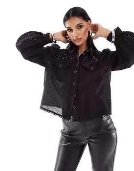 Черная рубашка с заклепками в стиле вестерн River Island