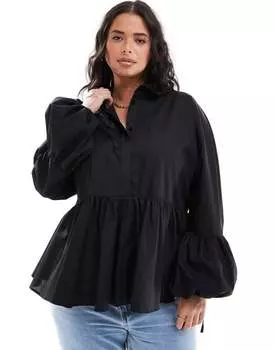 Черная рубашка с заниженной талией и баской ASOS DESIGN Curve