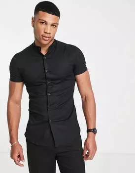 Черная рубашка скинни с воротником-стойкой ASOS DESIGN