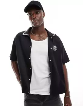 Черная рубашка со спортивным воротником Bershka