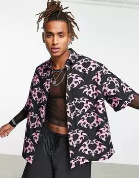 Черная рубашка свободного кроя с татуировкой ASOS DESIGN