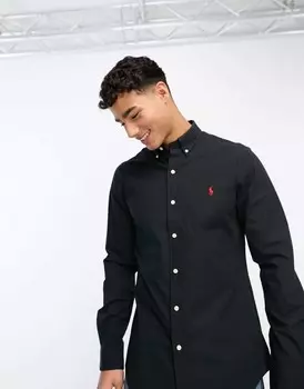 Черная рубашка узкого кроя из поплина на пуговицах с логотипом Polo Ralph Lauren