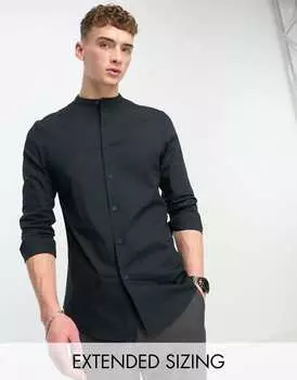 Черная рубашка узкого кроя из поплина с дедушкиным воротником ASOS DESIGN easy Iron