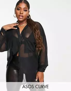 Черная рубашка в крупную сетку ASOS DESIGN Curve - BLACK