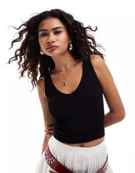 Черная рубашка в рубчик с овальным вырезом Free People