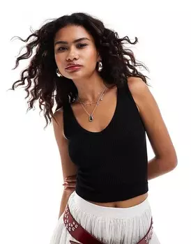 Черная рубашка в рубчик с овальным вырезом Free People