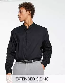 Черная сатиновая рубашка узкого кроя с воротником-стойкой ASOS DESIGN Premium ASOS DESIGN