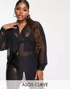 Черная сетчатая рубашка оверсайз ASOS DESIGN Curve - ЧЕРНАЯ