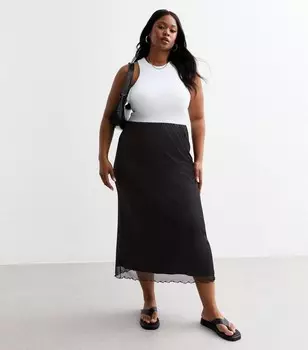 Черная сетчатая юбка-миди с высокой талией Curves New Look, черный