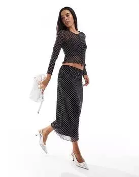 Черная сетчатая юбка миди в горошек Vila