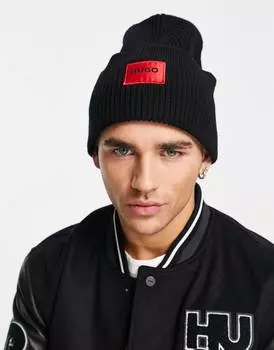 Черная шапка-бини с логотипом HUGO Xaff