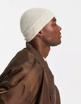 Черная шапка-бини в рубчик ASOS DESIGN из шерсти ягненка ASOS DESIGN
