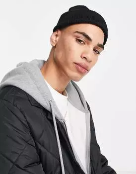 Черная шапка-бини в рубчик из овечьей шерсти ASOS DESIGN