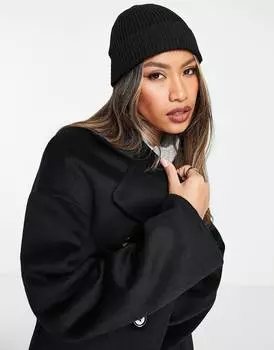 Черная шапка-бини в рубчик из полиэстера ASOS DESIGN - BLACK