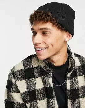 Черная шапка-бини в рубчик мини ASOS DESIGN Fisherman