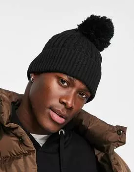 Черная шапка-боббл с узором косы ASOS DESIGN