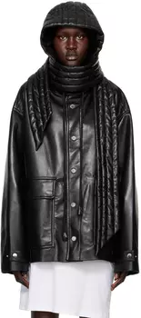 Черная шапка из веганской кожи Black Hill Nanushka