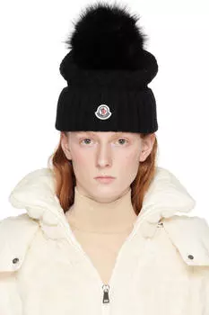 Черная шапка с помпонами Moncler