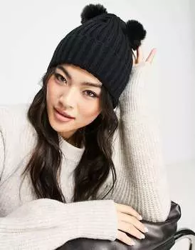 Черная шапка с потертой лыжной помпоном Threadbare