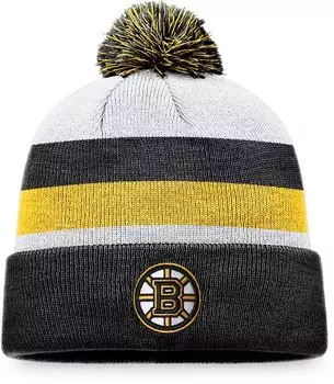 Черная шапка в полоску с манжетами и помпонами NHL Boston Bruins