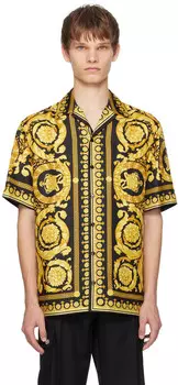 Черная шелковая рубашка Barocco Versace