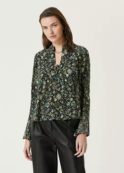 Черная шелковая рубашка с цветочным принтом Zadig&Voltaire