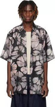 Черная шелковая рубашка с коротким рукавом Dries Van Noten