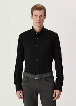 Черная шерстяная рубашка приталенного кроя с воротником на пуговицах Beymen
