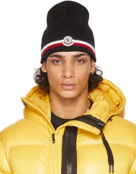 Черная шерстяная шапка в полоску Moncler