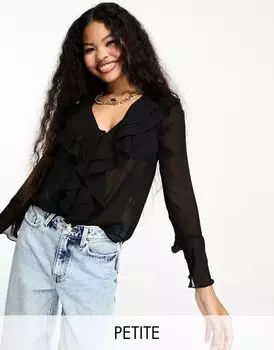 Черная шифоновая блузка River Island с рюшами