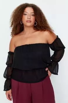 Черная шифоновая блузка с воротником «Кармен» Trendyol, черный