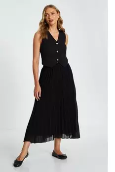 Черная шифоновая плиссированная юбка миди QUIZ Clothing