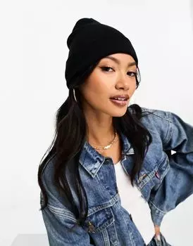 Черная широкая вязаная шапка с манжетами ASOS