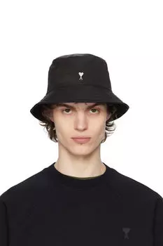 Черная шляпа-панама Ami de Coeur из твила с заклепками AMI Paris