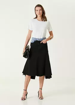 Черная синяя асимметричная джинсовая юбка-миди Victoria Beckham