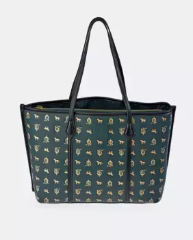 Черная синтетическая большая сумка с гравировкой и длинными ручками El Caballo, мультиколор