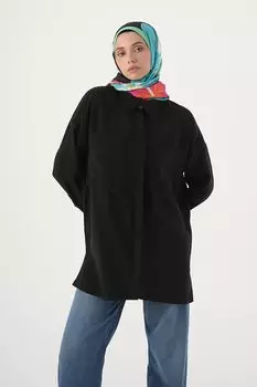 Черная смешанная рубашка-туника удобного кроя ALL DAY