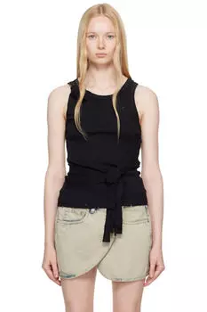 Черная состаренная майка в рубчик с розовым узором Coperni