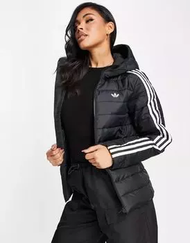 Черная стеганая куртка узкого кроя с логотипом в виде трилистника adidas Originals