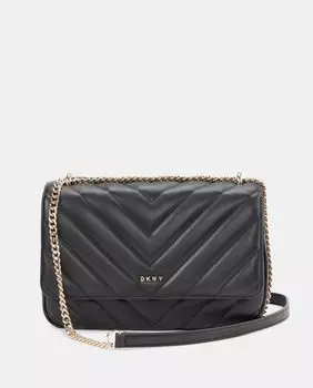Черная стеганая сумка через плечо Veronica среднего размера с клапаном DKNY, черный