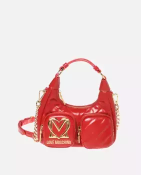 Черная стеганая сумка на плечо из лакированной кожи Love Moschino, красный
